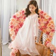 女の子ネグリジェ 長袖ワンピースパジャマ 　チュール+モダールキャミソールパジャマ 夏用涼しい 部屋着