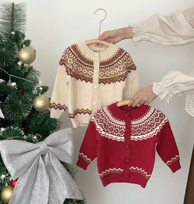 クリスマス  新作 韓国風子供服  ベビー  ニット  トップス  セーター   コート カーディガン   2色