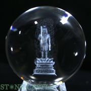 【彫刻置物】丸玉 人工水晶 約80mm (レーザー彫刻) 不動明王