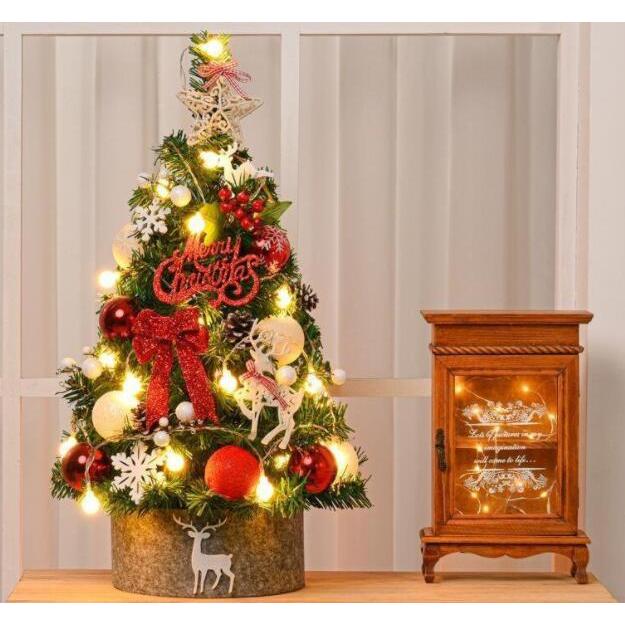 クリスマスツリー 飾り 60cm 卓上 装飾 ミニクリスマスツリー 電池式 オーナメント LEDライト付き おしゃれ
