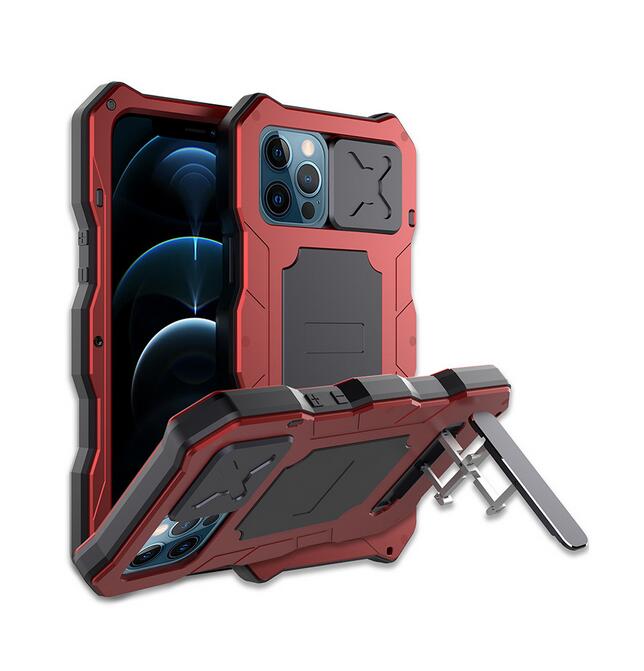 金属合金 iPhoneケース 耐衝撃 iPhone防水ケース 強化ガラス内蔵 スタンド機能 スライド式レンズ保護カバー