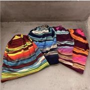 レディース 帽子 アクセサリー 暖かい 帽子 ストライプ カラフル