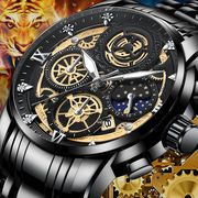 日月スターメンズ腕時計中空カレンダーメンズ腕時計トゥールビヨン発光クォーツ防水時計 1 ドロップシッ
