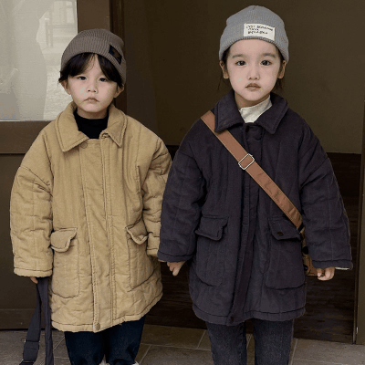 秋冬 ナチュラル系 韓国風子供服 キルティング 綿入れコート 厚手 コーデュロイ上着 裏ボア裏起毛 80-150