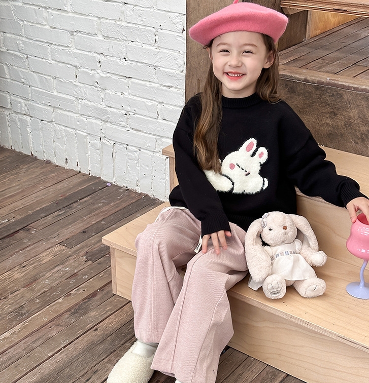 冬新作　韓国風子供服   トップス  ニット  セーター   長袖  ウサギ   ファッション