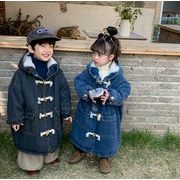 冬新作　韓国風子供服  キッズ   厚手  裹起毛  デニム    ロング  コート  暖かい服    長袖  2色