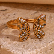 ステンレス鋼のリング 欧米 人気の指輪 アクセサリー ジルコン蝶リング かわいい女性 オープンリング