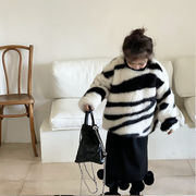 ★Girls★　子供セーター 　90~140cm　ゼブラ柄ファーセーター　韓国キッズファッション