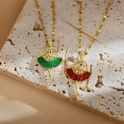 3色 バレエネックレス  ジルコンチュチュ バレエ少女 ネックレス ファッションバレエアクセサリー