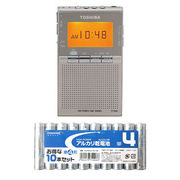 TOSHIBA ワイドFMAMポケットラジオ + アルカリ乾電池 単4形10本パックセッ