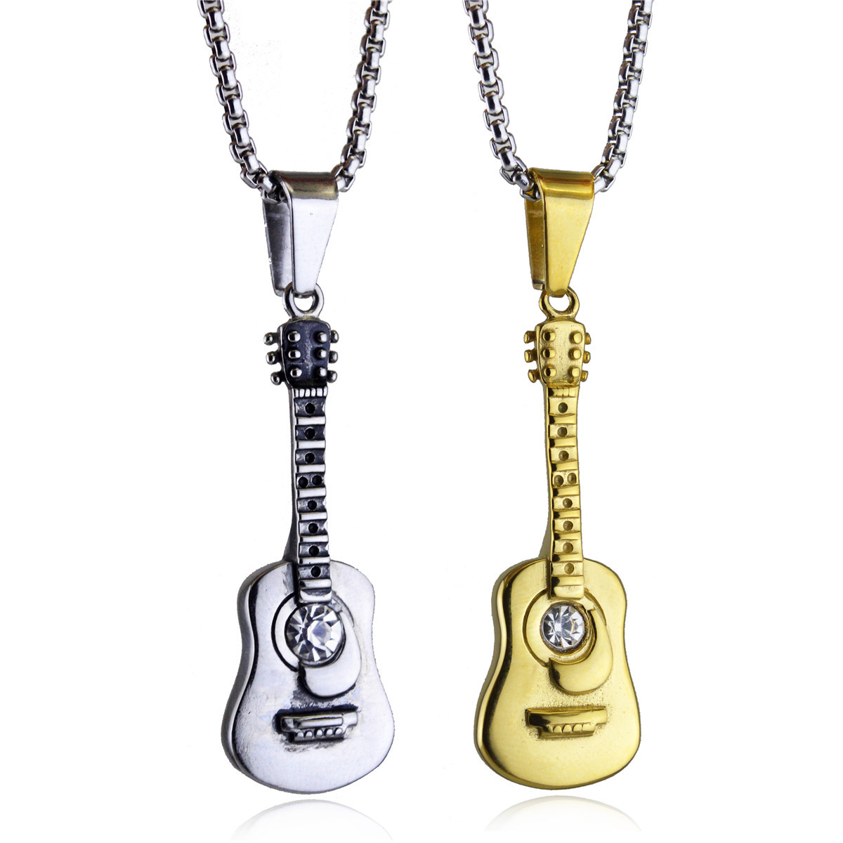 2色 ステンレス ギターネックレス  おしゃれな楽器ネックレス  メンズネックレス   楽器 音楽アクセサリー