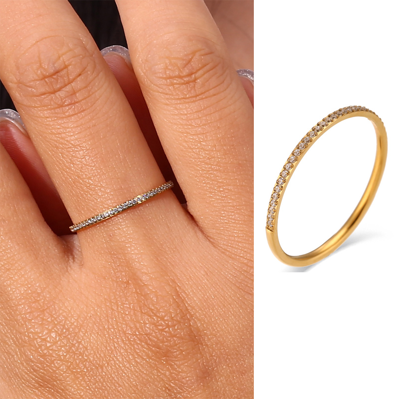欧米 新作 アクセサリー ステンレス鋼メッキ 18K 女性リング 1.2mm 細い ジルコンリング 可愛い 人気の指輪