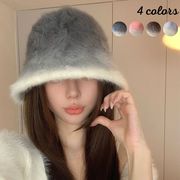 ★全4色★　ラビットファーバケットハット　可愛いグラデーションハット　小顔ハット　韓国ファッション