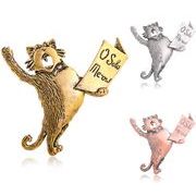 3色 猫ブローチ  金属 動物 猫の本を読む コサージュ ピン ファッション  猫雑貨