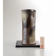 美濃焼　９号黒伊賀筒型花瓶　オリベ吹き  YJ15‐03