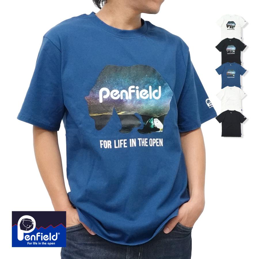 Penfield ペンフィールド メンズ Tシャツ 半袖 クマ シルエット ロゴ 星空 キャンプ フォトプリント M L XL