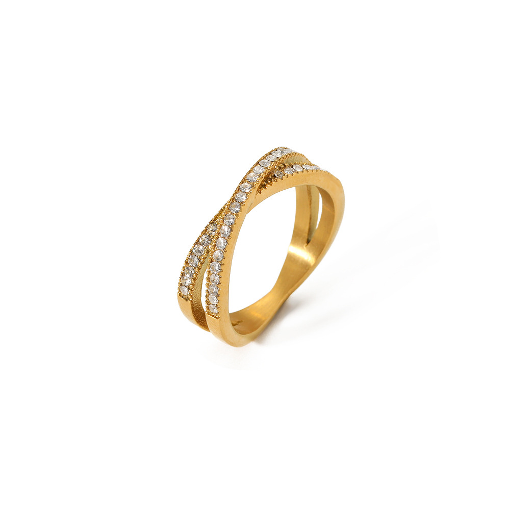 欧米 アクセサリー ステンレスメッキ18k クロスジルコニアリング リングシンプル 女性指輪