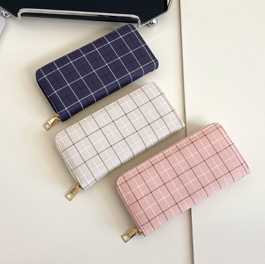 ブラック/グレーチェック柄長財布