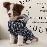 【2024春新作】 犬服 ペット服 レインコート ドッグウェア 犬猫兼用 ドット柄 4脚タイプ フード付き