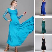 【即納】モダンダンスドレス大人のレース長袖　 社交ダンスドレスym0022