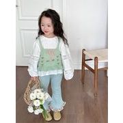 韓国風子供服 キッズ 女の子ツイード  シャツ +キャミソール+ズボン3点セット90-140CM