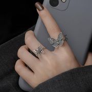 2点セット 蝶 指輪 フリーサイズのリング シンプル  バタフライのリング 銀色 指輪