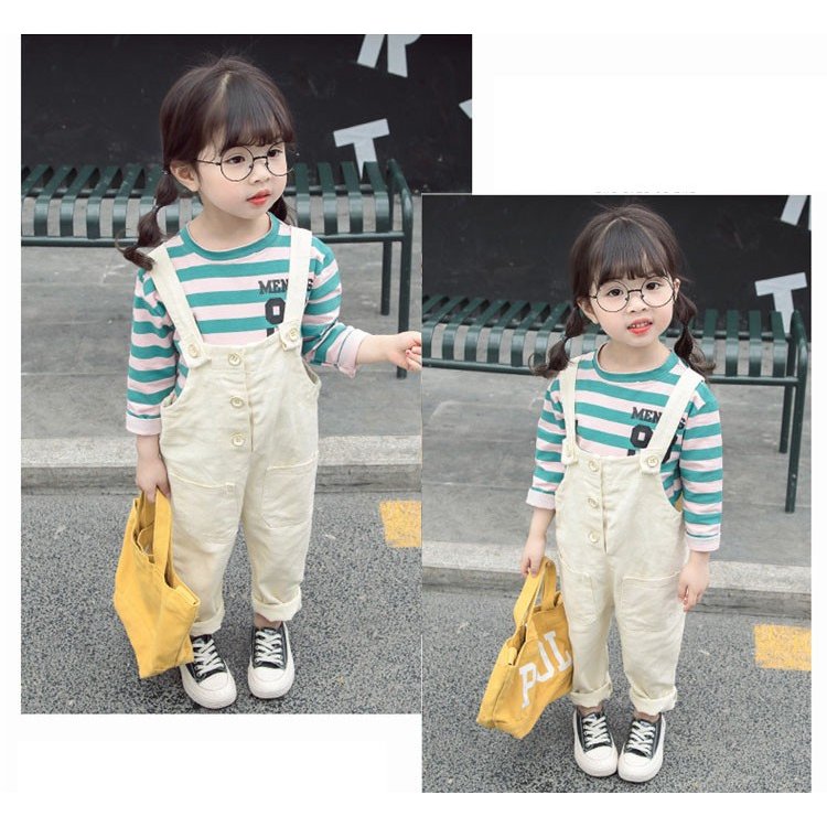 子供服 セットアップ キッズ 女の子 韓国子供服 長袖 オールインワン キッズ ボーダー Tシャツ