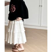 2024 ins  韓国風子供服  ボトムス  ホワイト  スカート  ティアードスカート