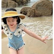 2024 ins ハワイ 韓国風子供服   可愛い ブルー キッズ水着  つなぎ水着 水泳  スイム 砂浜