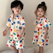 2024夏新作  韓国風子供服  ベビー服  水玉 ワンピース  or シャツ+ショートパンツ  セットアップ