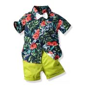 新作夏物子供服 男の子 プリントシャツ 半袖 ショートパンツ スーツ ビーチバケーションスタイル