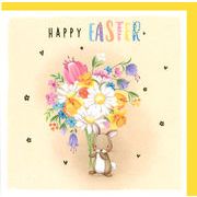 ミニグリーティングカード イースター「花束を持つうさぎ」 メッセージカード イラスト