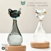 インテリア ストームグラス 猫型 猫 クリアorブラック 2カラー 置物 ネコ キャット cat 天気 晴雨 グラス