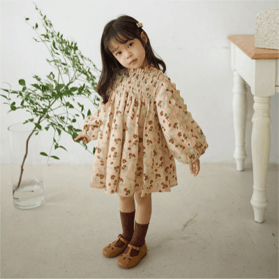 春新作 韓国風子供服 3-8歳ガールズ ワンピース ワンピ 花柄 ボタニカル フリル シフトドレス 90-140cm