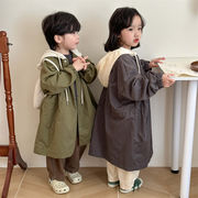 子供コート ミドル丈 男の子 女の子 春秋子供服 新作 フード付きウインドブレーカー