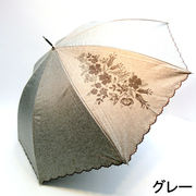 【晴雨兼用】【長傘】サクラ骨・シャンブレー生地コスモス柄ブラックコーティング手開き傘