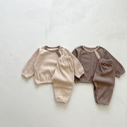 韓国子供服子供服春新作韓国版ベビーコットン長袖セットシンプル純色赤ちゃん2点セット