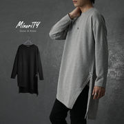 【カットソー】アシメトリー サイドスリット レースアップ ロングスウェット／MinoriTY