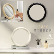 鏡 ミラー 壁掛け 卓上 メイクアップミラー 写真 小道具 お洒落 シンプル インテリア 丸型 サークル 黒