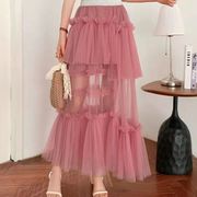 フリルロングスカート　チュールスカート　レディース　INS　韓国ファッション　デザイン　春夏　6colors