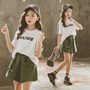 女の子 半袖Tシャツ 夏の新作 韓国の子供服 緑のショートパンツ 涼しくて通気性