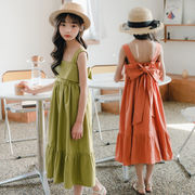女の子、夏のサスペンダースカート、韓国風子供服、甘いロングスカート