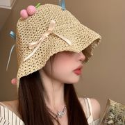 ストローハット　麦わら帽子　バケットハット　春夏　韓国ファッション　レディース　リボン　紫外線対策