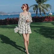 水着 レディース 温泉服  女性用　人気 体型カバー キレイめ 夏 おしゃれ 海浴 ワンピース 長袖