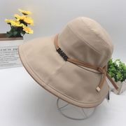 夏の新しい女性のつばの大きな帽子、無地の弓布の帽子、折りたたみ式の日よけ帽、漁師の帽子