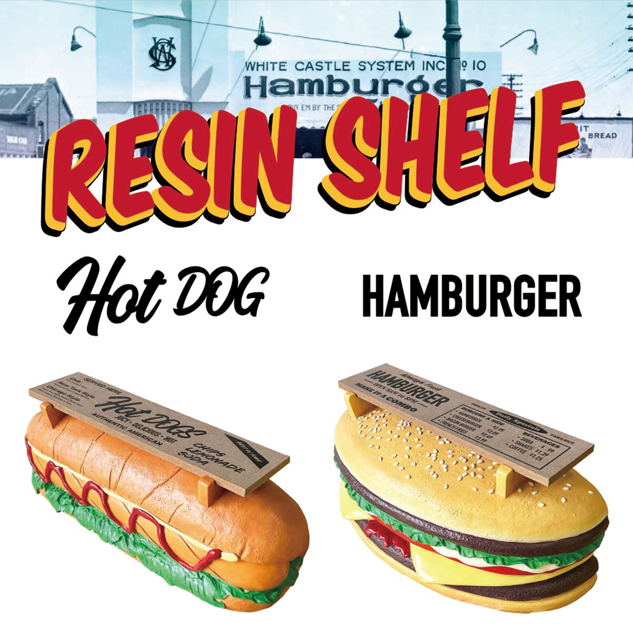 【これぞアメリカン！】壁掛け HOT DOG & HAMBURGER シェルフ ダイナー