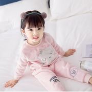 韓国子供服  可愛い フランネル パジャマ スウィート ふわふわ 暖かい 冬 可愛いネコ防寒  部屋着