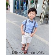韓国子供服 フォーマル 男の子  半袖シャツ+半ズボン+ストラップ+蝶ネクタイ 4点セット