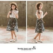 韓国子供服 ２点セット 花柄 tシャツ+ガウチョパンツ 夏 シフォンズボン プリント ワイドパンツ