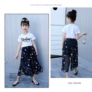 韓国子供服 セットアップ 花柄 トップス+ズボン ワイドパンツ tシャツ カジュアル 夏 半袖 シフォンズボン